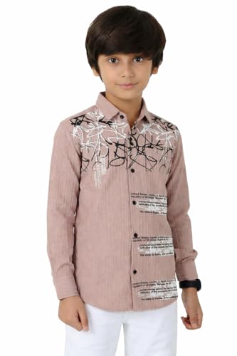 Image of Zilcon Boys Half & Half Long Sleeve Shirts Classic Collared Button-Down Tshirt Solid Cotton Letter Printed Kids & Junior Boys Shirt