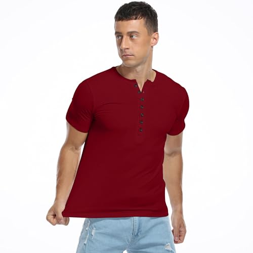 YTD Mens Casual Slim Fit Basic Henley Long Sleeve Fashion T-Shirt