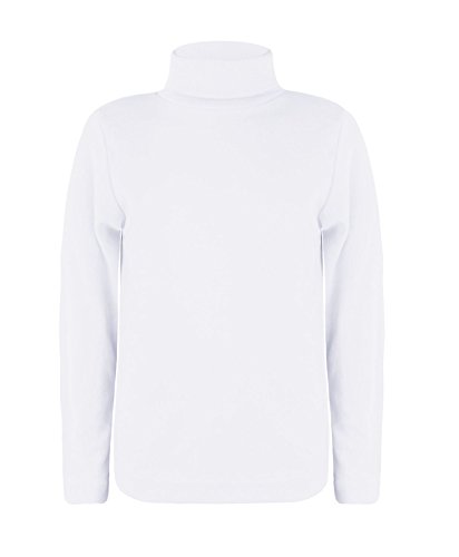 LOTMART Enfants Manches Longues col roulé Uni Haut Basique Garçon Fille Polo Jersey haut - Blanc, 13-14 Ans Cover