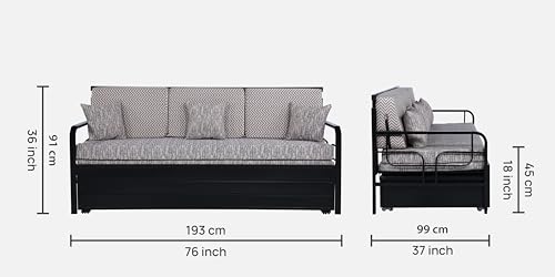 Image of 3 Seater Metal Sofa Cum Bed with Hydraulic Storage | Comfortable Sofa Set for, Living Room, Bedroom, Guest Room| King Size Convertible Sofa with Cushion |King Size (Multi Grey & Black)