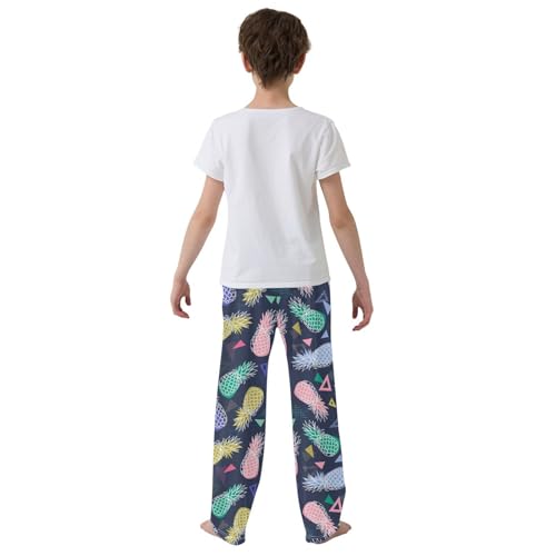 ZZXXB Watercolor Pineapple Geometry Boys Long Pants Soft Trousers Elastic Waist Kids Lounge Bottoms with Pockets S-XL3