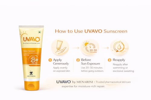 Image of UV-AVO Broad Spectrum Sunscreen Lotion SPF 25+ PA+++ | Water Resistant & Oil-Free | UVA & UVB Protection | 75 g (SPF 25)