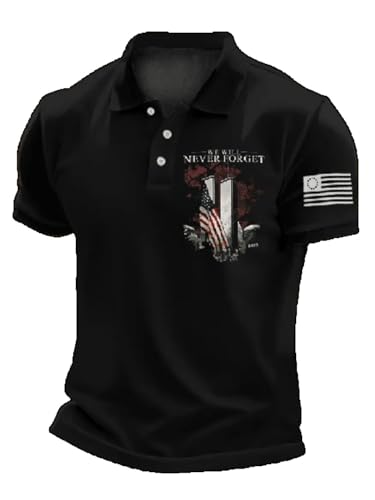We Will Never Forget 911 Shirt American Flag Shirts for Men Twin Towers Polo