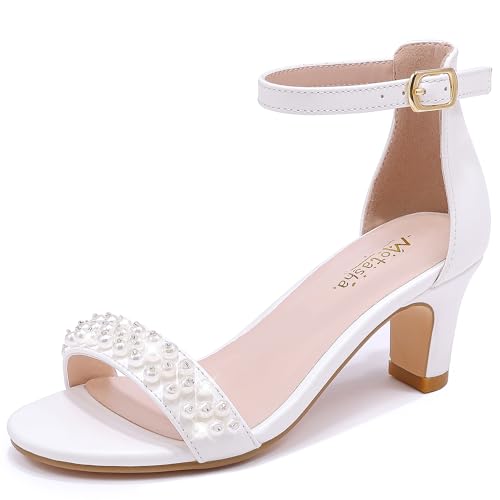 Motasha Girls High Heels Girls Dress Shoes White Heel First Communion Shoes High Heels For Kids Big Girl Sandals Size 3 Church Easter Wedding Party Prom Platform Flower Girl Shoe (M7206Pearl White 3) by Motasha - Used condition - US$28.49