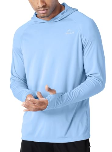 Image of Willit Men's UPF 50+ Sun Protection Hoodie Lightweight Long Sleeve Fishing Shirt Loose Fit Swim Rash Guard, Blue, Medium
