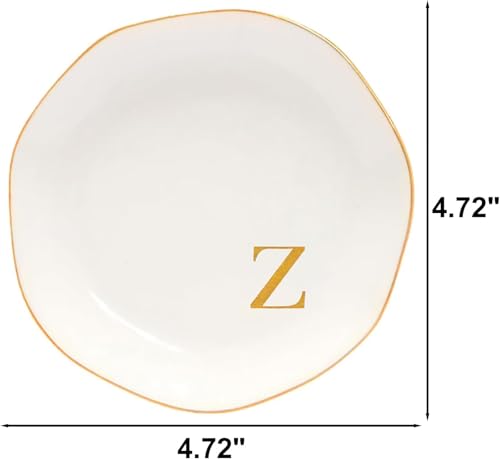 Image of Ceramic Jewelry Tray Initial Ring Dish Personalized L-Monogrammed Engagement Wedding Gifts, for Birthday Mother's Day Christmas for Women, Ceramic White 4.75 inch (Z)