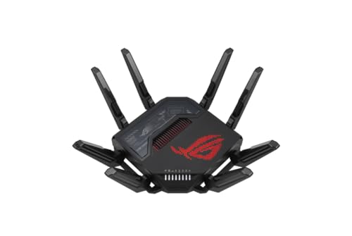 ASUS ROG Rapture GT-BE98 Quad-band WiFi 7 AiMesh Extendable Gaming Router, 25Gbps, 320MHz, 4K-QAM, Dual 10G Ports, Quad 2.5G Ports, Subscription-free Network Security, VPNs, 4G LTE/5G Mobile Tethering