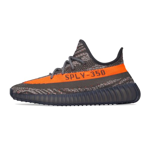 adidas Men's Yeezy Boost 350 V2 Sneakers, Carbon Beluga/Steeple Gray/Solar Red, 7.5 M US2