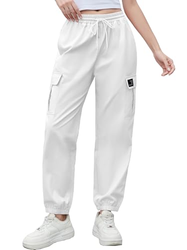 Image of Cromoncent Girls&Womens Cargo Pants Elastic Waist Lightweight Outdoor Jogger Pants, 6 Years - XX-Large