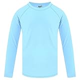 Boys Rash Guard Long Sleeve, Light Blue UPF 50+ Sun Protection Rashguard Slim Fit Swim Shirt Fishing
