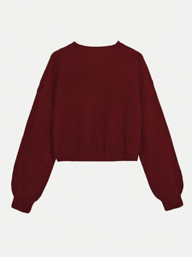Image of WDIRARA Women's Plus Size Round Neck Long Sleeve Crop Sweater Ribbed Knit Pullovers