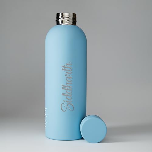 Image of AICA Personalized Name Stainless Steel Water Bottle -500ml -12Hrs Hot & 18Hrs Cold (Babyblue) |Customised Gift For Man Woman Girl Boy