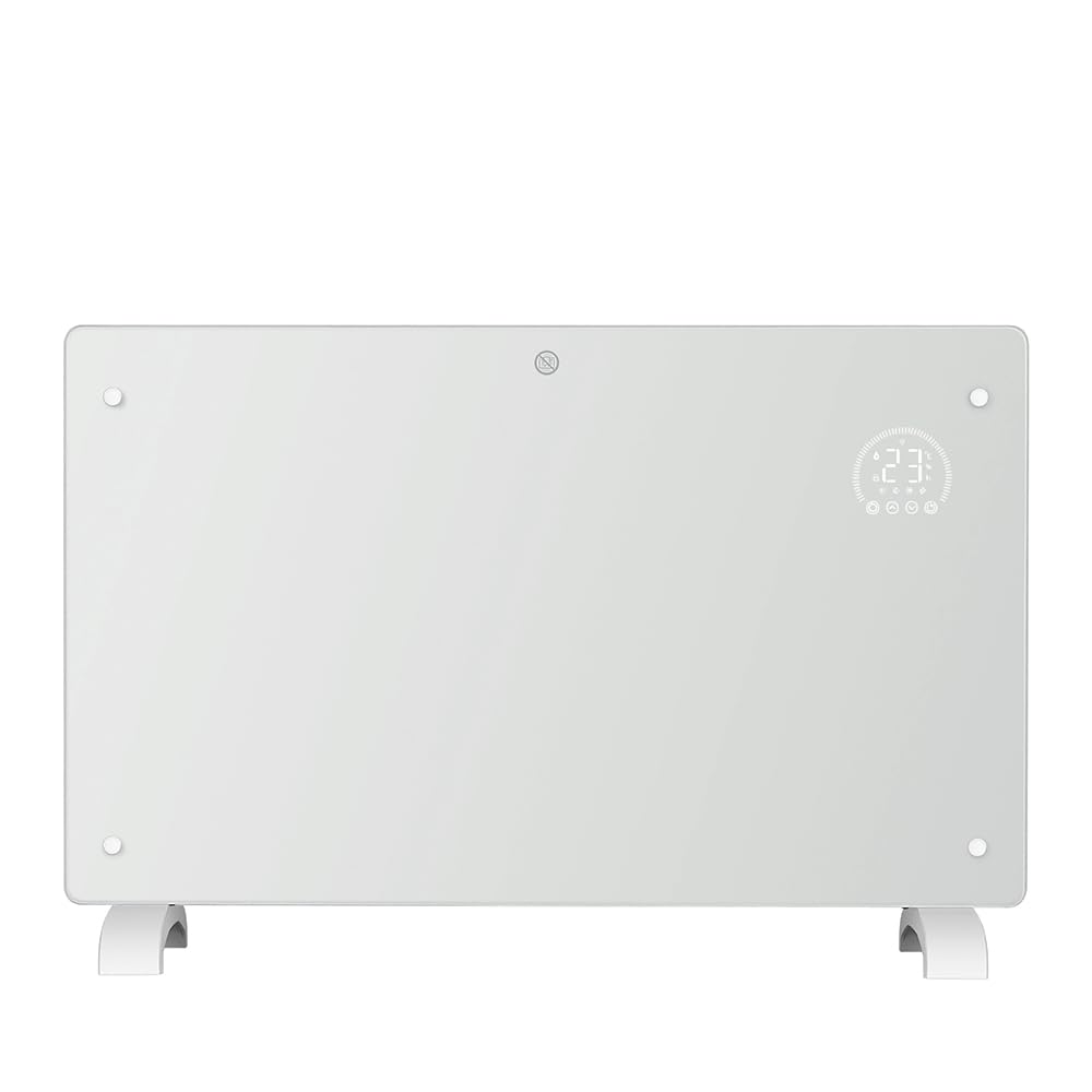 JSH WiFi Enabled Electric Glass Panel Heater 2000W | Smart App or Remote Control, Open Window Detection | Wall Mounted & Free Standing Low Energy Efficient Home Heating with 24H 7 Day Timer (White)