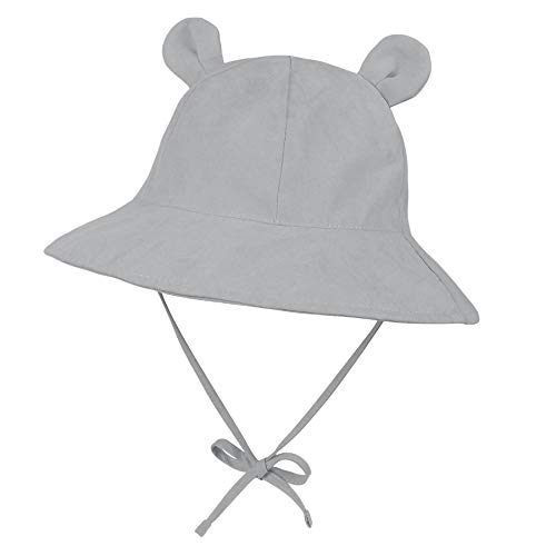 Zando Baby Sun Hat Bucket Hat Wide Brim Beach Caps Toddler Hats For Boys With Bear Ears Infant Summer Hat For Girls Light Grey 0-6Months #TOP3