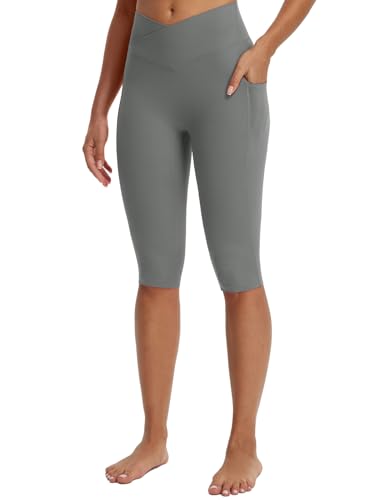 Image of baleaf Capri Leggings for Women Knee Length Yoga Workout Capirs Leggings with Pockets Tummy Control Stretch