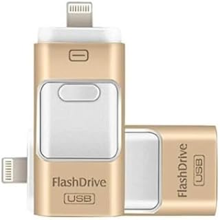 ذاكرة فلاش USB 3 في 1 قابلة للتوسيع او تي جي بندريف لأجهزة ايفون وايباد واندرويد والكمبيوتر بسعة 128 جيجا لون ذهبي