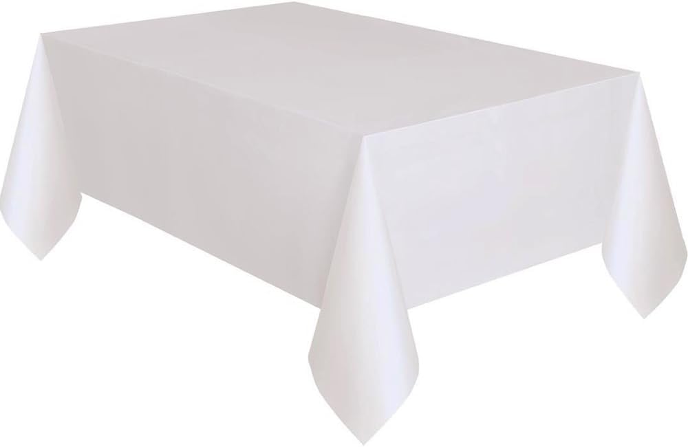 HITHIKA White Plastic Table Cover 2 Pack 120cm x 120cm – Heavy Duty Disposable & Reusable Tablecloth, Waterproof Party Table Cover for Weddings, BBQs, Buffets, Birthdays & Catering