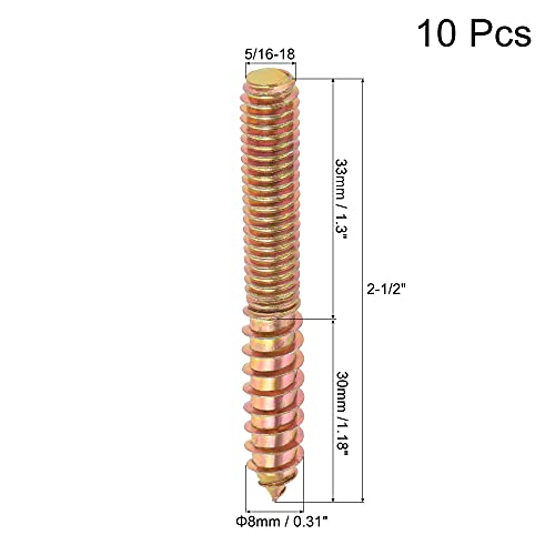 Image of uxcell 5 /16-18 x 2-1 /2 inch Hanger Bolts Double Head Dowel Screw for Wood Furniture 10pcs
