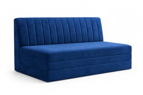 Image of Three Seater Sofa Bed, Velvet Fabric Foldable Sofa Cum Bed with Soft Foam Cushioning, Convertible Floor Couch for Living Room, Guest Room & Home Use (Blue, Pre-Assembled)