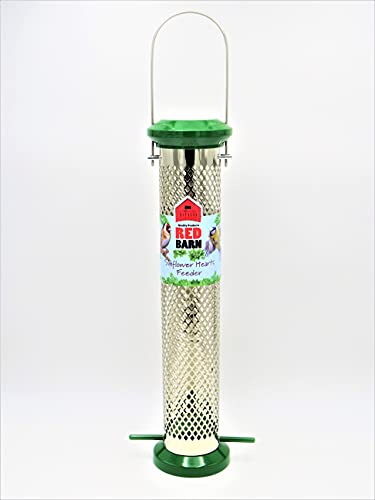 Red Barn Premium Metal Sunflower Hearts Feeder for Wild Birds, Durable Squirrel Resistant Metal Hanging Feeder 15"/38cm Tall
