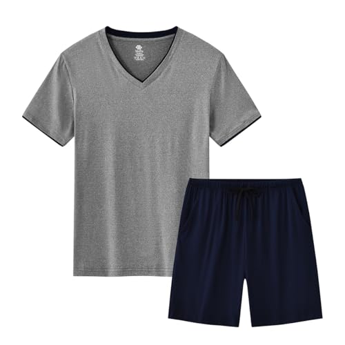 Image of MoFiz Mens Pajamas Set Short Sleeve PJ's Sleep Lounge Sleepwear Cool Pyjama Summer Sets Comfortable Lightweight