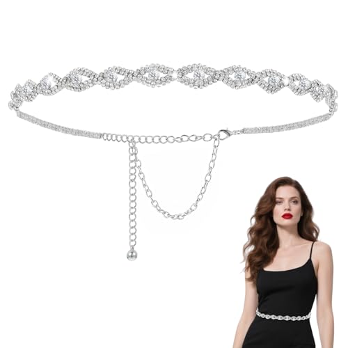 Rhinestone Belts for Women, Sparkly Silver Chain Belt, Fashion Chain Belt, Thin Belts, Large Size Beltss for Women Glitter Crystal Chains Beltss for Dresses