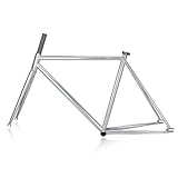 HWEVDHJ Fixed Gear Bike Frameset 700C Cr-Mo Steel Bike Frames 50/52/55cm Signle Speed Track Bike Frame QR 100mm/120mm BB68mm with Fork(Silver,52cm)