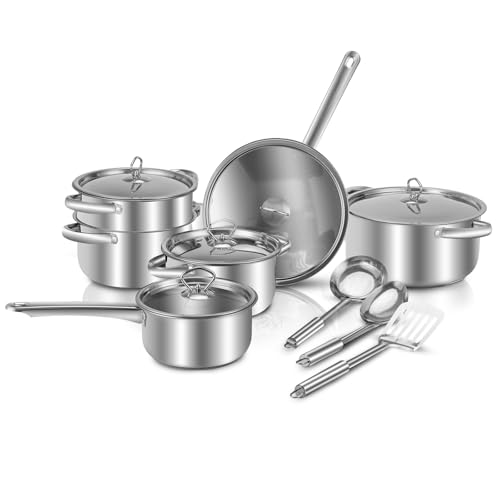Opiniones y reviews de Bateria de cocina acero inoxidable para comprar online. 43 Bateria de Cocina de 14 Piezas, Juego de Sartenes Y Ollas de Acero Inoxidable para Todo Tipo de Estufas Y Horno, Batería de Cocina Con Utensilios de Cocina Y Tapas, Lavaplatos...