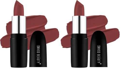 Image of Swiss Beauty Pure Matte Creamy Lipstick | Non-drying, Highly pigmented Lipstick | Shade- Natural Coco, 3.8gm| (Pack of 2)