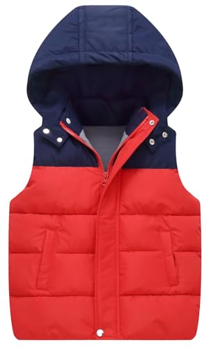 Happy Cherry Kids Padded Vest Winter Puffy Detachable Hooded Zipper Up Sleeveless Jacket 5-12T
