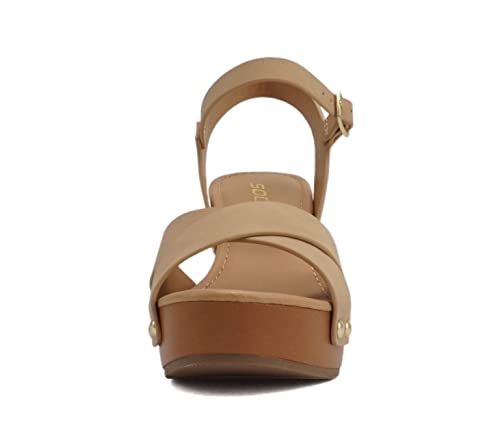 Image of Soda MIGUEL ~ Women Crisscross Band Fashion Chunky Platform Block Mid Heel Sandal with Ankle Strap and Stud