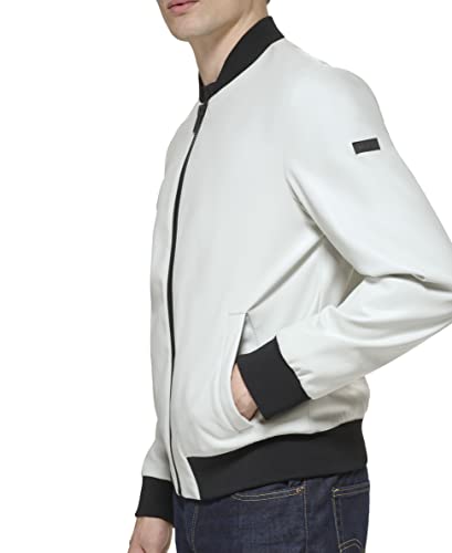 DKNY Men's Faux Leather Varsity Bomber Jacket3