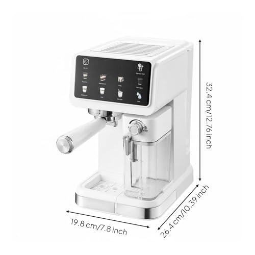 Image of Automatic Espresso Machine 6 Preprogrammed Drink Modes Espresso Machine with Milk Frother Cappuccino Latte Brewer Single-Press, White