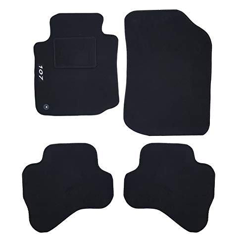 Tapis de Voiture moulés avec Logo en Moquette Noire pour Peugeot 107 2005 avec 1 Clip Cover