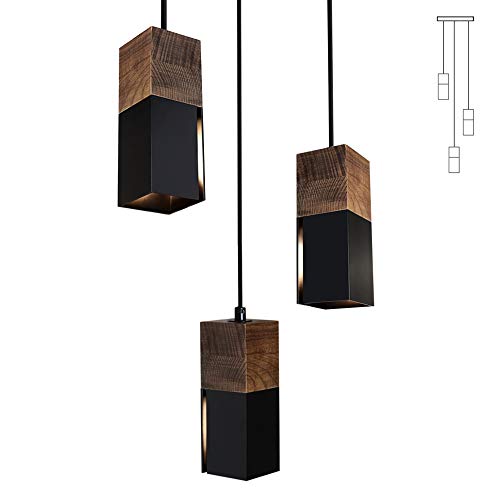 Matiere Suspension vintage à 3 lampes Abat-jour en bois industriel E14 pour salon, restaurant, bar, café, couleur : noir et blanc au choix Cover
