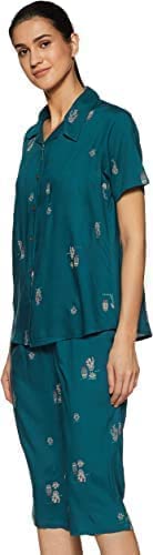Image of Longies Women's Rayon Pyjama Night Suit Regular Capri Set ((LGRCSSY005 Blue Large) L)