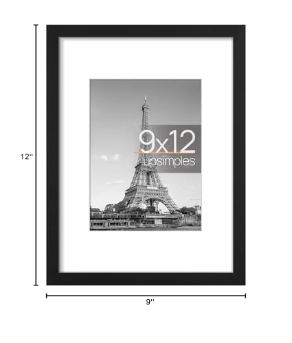 Image of upsimples 9x12 Picture Frame, Display Pictures 6x8 with Mat or 9x12 Without, Wall Hanging Photo Frames, Black, 1 Pack
