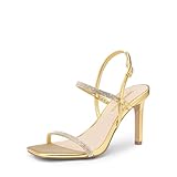 DREAM PAIRS Women’s Slingback Heels High Stilettos Open Square Toe Ankle Strap Pumps Sexy Comfort Strappy Dress Shoes Wedding Bridal Heeled Sandals,Size 7.5,Gold-Rhinestone,DWUMHS2533
