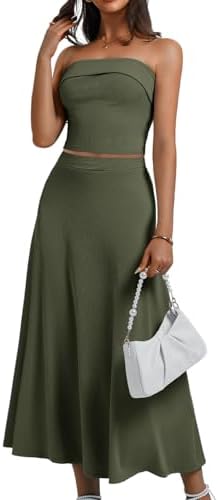 HomRain Women's 2 Piece Skirt Sets：Tube Top Maxi Skirt Sets 2 Pie...