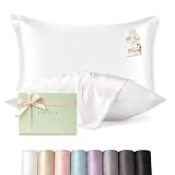THXSILK 100% Mulberry Silk Pillowcase with Cotton Underside Set of 2, Queen Size Silk Pillowcase for Hair and Skin, Soft Breathable Pillow Cover with Zipper (White, 20x30 Inches, 2 Pack)