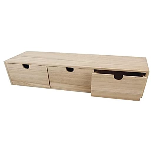 Rayher Cajonera pequeña de madera, 3 cajones, 37,5x13x11,5 cm, para personalizar y decorar, 6190300