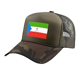 Equatorial Guinean Flag of Equatorial Guinea Trucker Hat with Adjustable Mesh Back, Camo Green