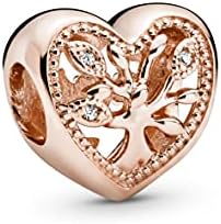Pandora Moments Women's 14k Rose Gold-Plated Openwork Family Tree Heart Bracelet Charm