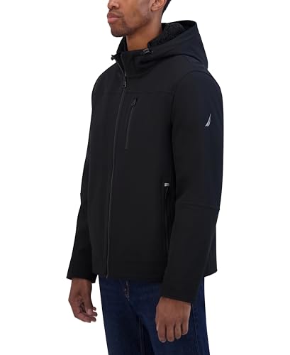 Image of Nautica Men's Sherpa Lined Softshell Jacket - Full Zip, Adjustable Hood, Wind Resistant