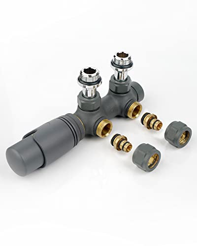 S SIENOC H-Ventil - Kit di collegamento termostato/valvole per radiatore per bagno con sistema a due tubi (Eck - Tubi che escono dalla parete-2, Antracite)