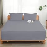 Sylvanora 100% Egyptian Cotton Fitted Sheet - 25cm Extra Deep Pocket with 4 Elastic Corner Straps - Breathable & Comfortable Double Bed Sheet (137x200cm) - Luxury Hotel Quality (Dark Gray, Double)