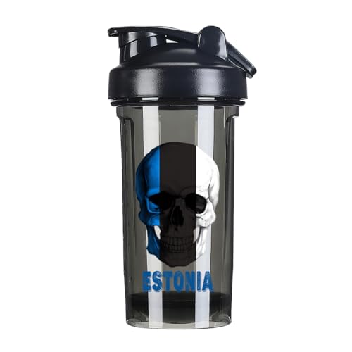 Skull Estonians Flag 18 Ounce Shaker Cup,Fashion Theme Pattern Shaker Bottle Leak-proof Workout Shake Bottles 500ML/18 oz Perfect for Pre Workout