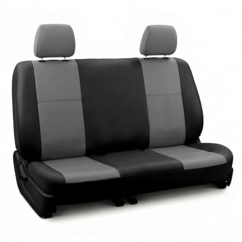 FH Group Car Seat Covers Classic PU Leather Split Bench Car Seat Cover – Universal Fit for Cars Trucks & SUVs (Black/Gray)