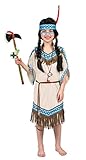Material: 100% Polyester Karneval-Klamotten Indianer Kostüm Kinder Mädchen Indianerin Kostüm Mädchen-Kostüm Squaw Pocahontas beige blau mit Tomahawk