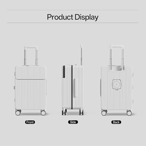 Image of Top Opening PC Hard Shell Suitcase, 20-inch International Carry On Luggage with Front Pocket, TSA Lock, 360 Spinner Wheels, Lightweight - Ideal for Business (White, Carry-On 20-Inch)